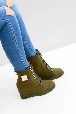 Damskie Sneakersy Lu Boo Z Łańcuchami Zamszowe Oliwkowe Monica