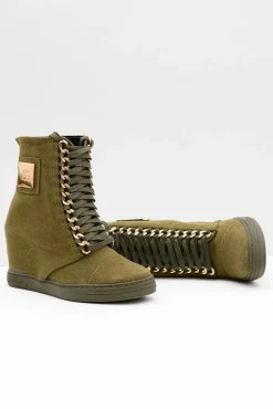 Damskie Sneakersy Lu Boo Z Łańcuchami Zamszowe Oliwkowe Monica