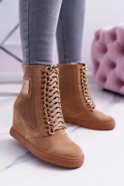 Damskie Sneakersy Lu Boo Ażurowe Zamszowe Camel Clamma