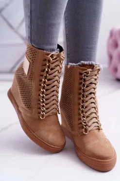 Damskie Sneakersy Lu Boo Ażurowe Zamszowe Camel Clamma