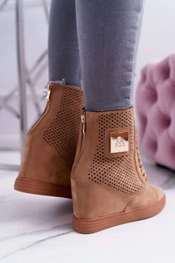 Damskie Sneakersy Lu Boo Ażurowe Zamszowe Camel Clamma