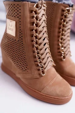 Damskie Sneakersy Lu Boo Ażurowe Zamszowe Camel Clamma