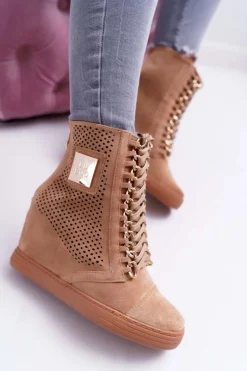 Damskie Sneakersy Lu Boo Ażurowe Zamszowe Camel Clamma