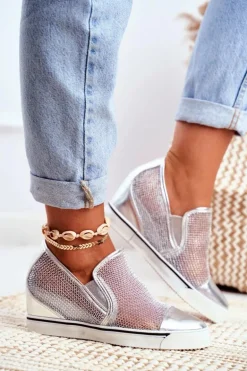 Damskie Sneakersy Lu Boo z Siateczką Srebrne Morgono