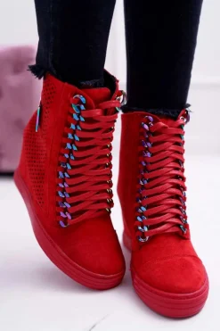 Damskie Sneakersy Lu Boo Ażurowe Zamszowe Czerwone Clamma