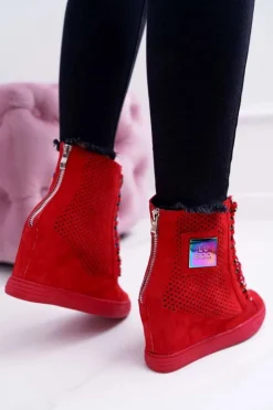 Damskie Sneakersy Lu Boo Ażurowe Zamszowe Czerwone Clamma