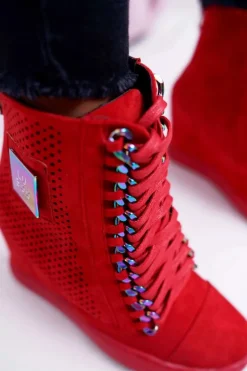 Damskie Sneakersy Lu Boo Ażurowe Zamszowe Czerwone Clamma