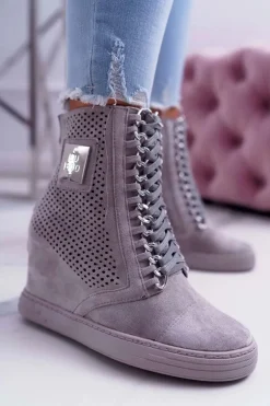 Damskie Sneakersy Lu Boo Ażurowe Zamszowe Szare Clamma