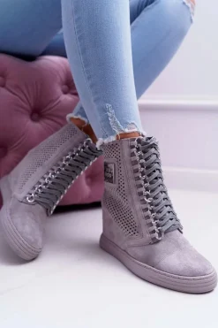 Damskie Sneakersy Lu Boo Ażurowe Zamszowe Szare Clamma