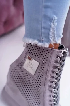 Damskie Sneakersy Lu Boo Ażurowe Zamszowe Szare Clamma
