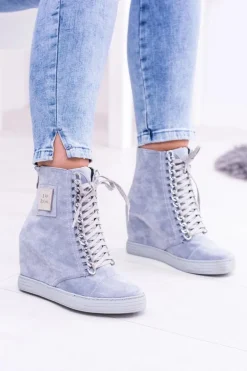 Damskie Sneakersy Lu Boo Z Łańcuchami Zamszowe Niebieskie Monica