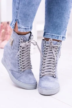 Damskie Sneakersy Lu Boo Z Łańcuchami Zamszowe Niebieskie Monica