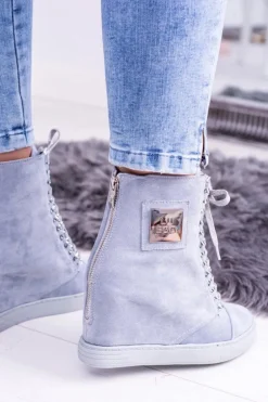 Damskie Sneakersy Lu Boo Z Łańcuchami Zamszowe Niebieskie Monica