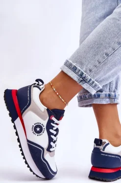 Damskie Sneakersy Memory Foam System Big Star LL274538 Biało-Granatowe