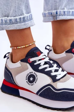 Damskie Sneakersy Memory Foam System Big Star LL274538 Biało-Granatowe
