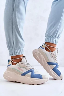 Damskie Sneakersy Memory Foam Big Star JJ274600 Beżowo-Niebieskie