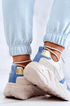 Damskie Sneakersy Memory Foam Big Star JJ274600 Beżowo-Niebieskie