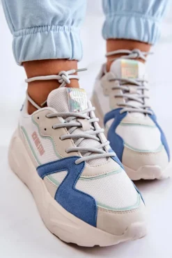 Damskie Sneakersy Memory Foam Big Star JJ274600 Beżowo-Niebieskie