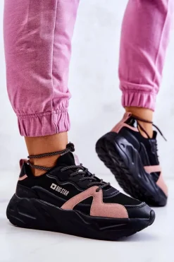 Damskie Sneakersy Memory Foam Big Star JJ274599 Czarno-Różowe