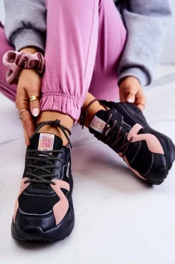 Damskie Sneakersy Memory Foam Big Star JJ274599 Czarno-Różowe