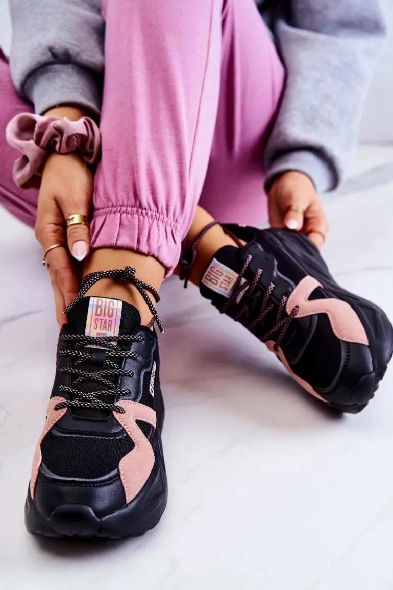 Damskie Sneakersy Memory Foam Big Star JJ274599 Czarno-Różowe
