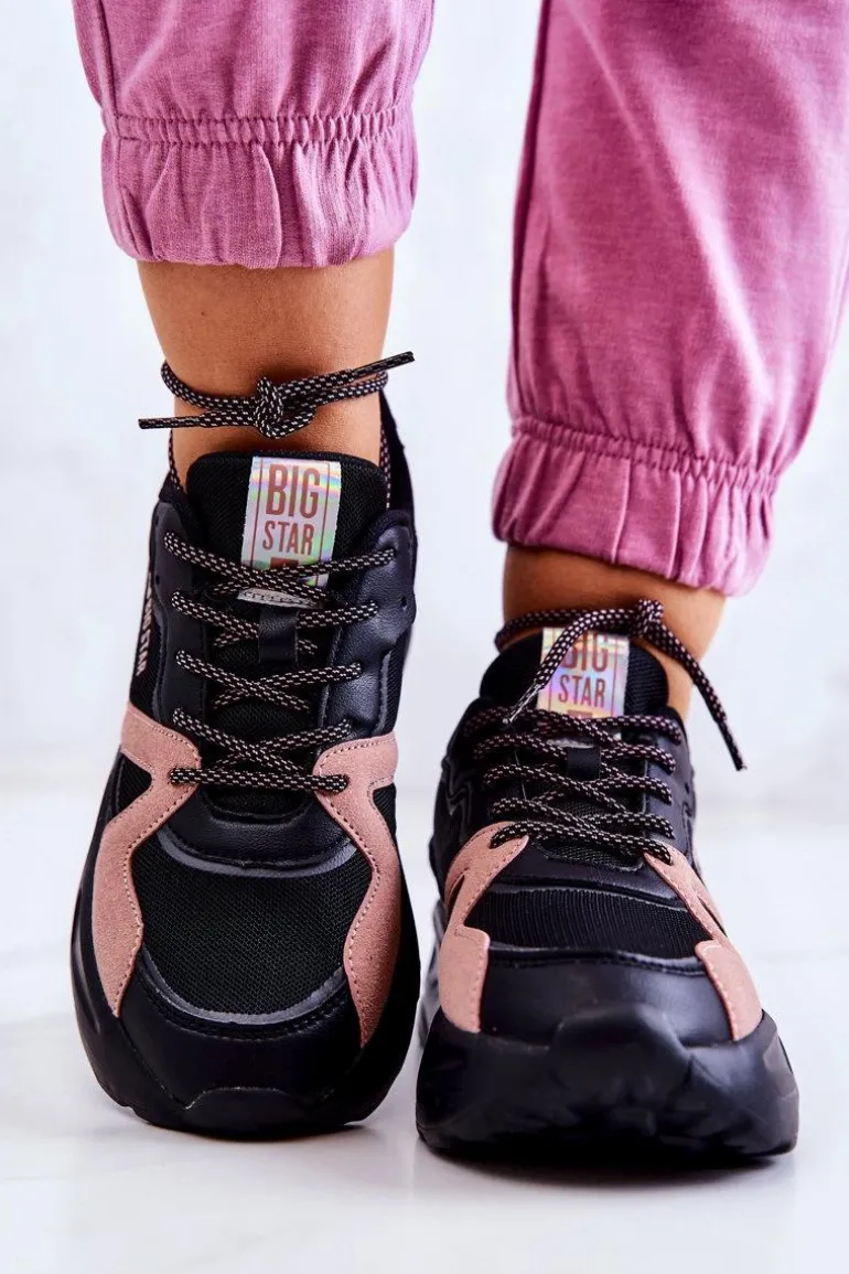 Damskie Sneakersy Memory Foam Big Star JJ274599 Czarno-Różowe