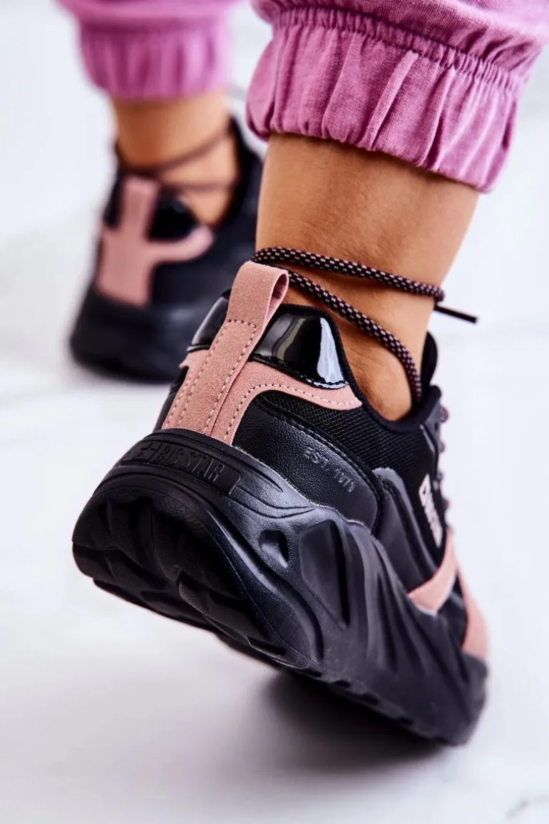 Damskie Sneakersy Memory Foam Big Star JJ274599 Czarno-Różowe