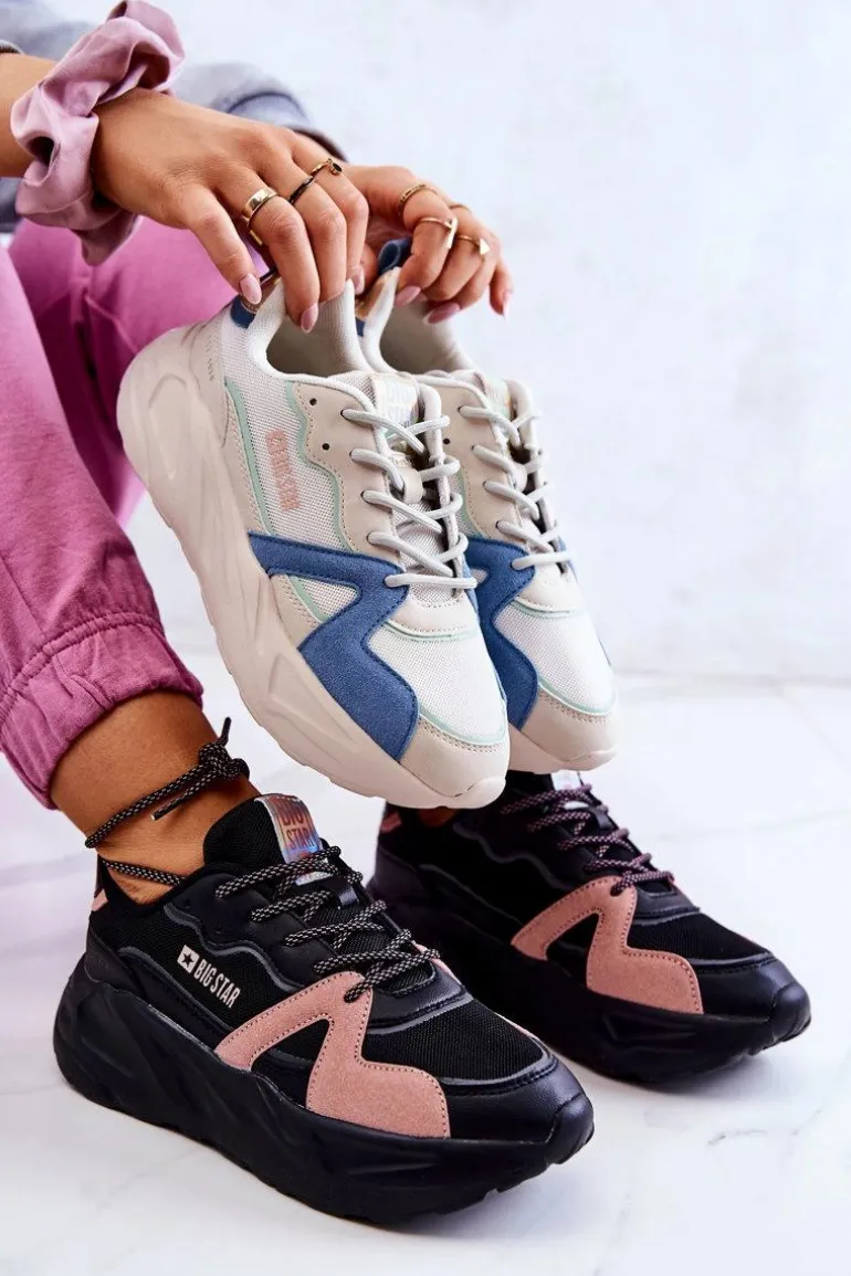 Damskie Sneakersy Memory Foam Big Star JJ274599 Czarno-Różowe