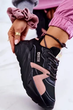 Damskie Sneakersy Memory Foam Big Star JJ274599 Czarno-Różowe
