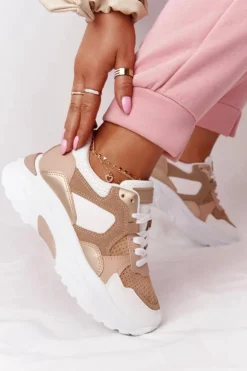 Damskie Sneakersy Na Dużej Podeszwie Beżowe Yolo