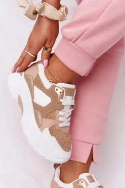 Damskie Sneakersy Na Dużej Podeszwie Beżowe Yolo