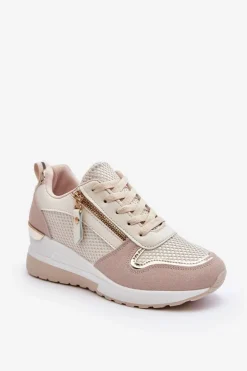 Damskie Sneakersy Na Koturnie Beżowo-Białe Sivan