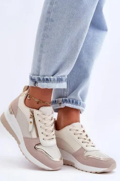 Damskie Sneakersy Na Koturnie Beżowo-Białe Sivan