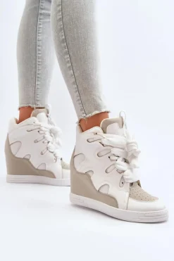 Damskie Sneakersy Na Koturnie Białe Leoppa