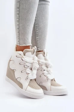 Damskie Sneakersy Na Koturnie Białe Leoppa