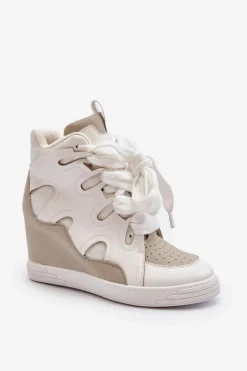 Damskie Sneakersy Na Koturnie Białe Leoppa