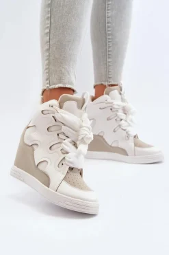 Damskie Sneakersy Na Koturnie Białe Leoppa