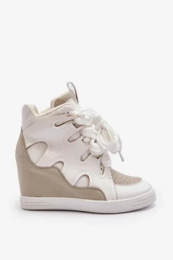 Damskie Sneakersy Na Koturnie Białe Leoppa