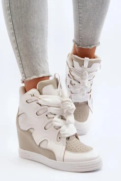 Damskie Sneakersy Na Koturnie Białe Leoppa