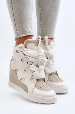 Damskie Sneakersy Na Koturnie Białe Leoppa