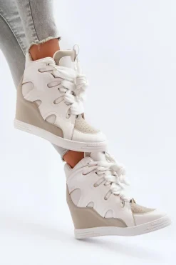 Damskie Sneakersy Na Koturnie Białe Leoppa