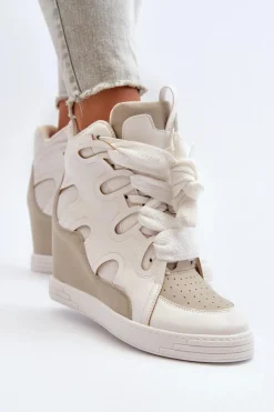 Damskie Sneakersy Na Koturnie Białe Leoppa