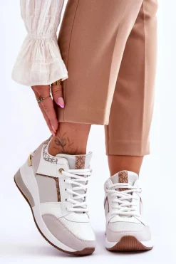 Damskie Sneakersy Na Koturnie Białe Chevre