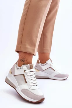 Damskie Sneakersy Na Koturnie Białe Chevre