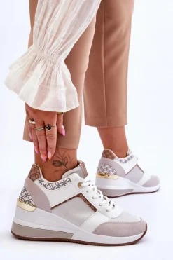 Damskie Sneakersy Na Koturnie Białe Chevre