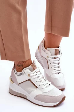 Damskie Sneakersy Na Koturnie Białe Chevre