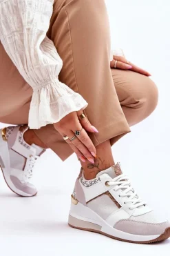 Damskie Sneakersy Na Koturnie Białe Chevre