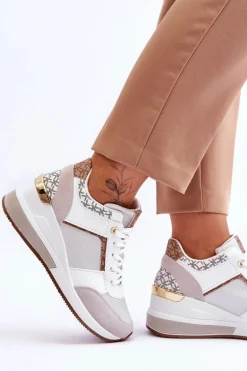 Damskie Sneakersy Na Koturnie Białe Chevre