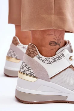 Damskie Sneakersy Na Koturnie Białe Chevre