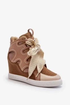 Damskie Sneakersy Na Koturnie Beżowe Leoppa